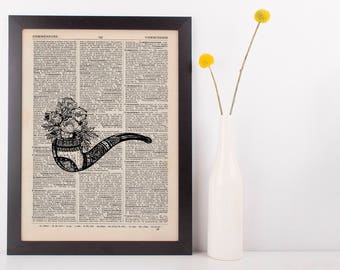 Flower Pipe Dictionary Illustration Art Print Vintage Alternative Nautical