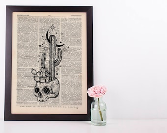 Skull Cactus Moon Dictionary Art Print Vintage Alternative Plant Hipster