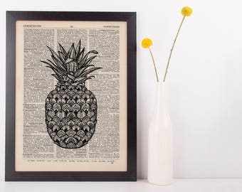 Pineapple Mandala Dictionary Illustration Art Print Vintage Alternative