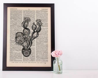 Potted Cactus Dictionary Art Print Vintage Alternative Succulent Plant Hipster