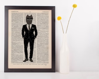 Pug in a Suit Dictionary Wall Picture Art Print Vintage Animal In Clothes