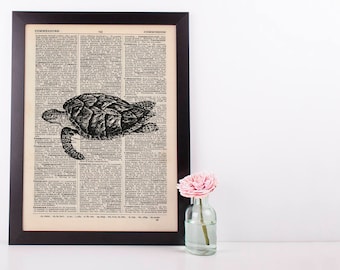 Sea turtle 2 Dictionary Illustration Art Print Vintage Sea Life Nautical