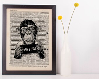 Oh Funk Monkey Dictionary Art Print Animals Clothes Anthropomorphic Funny