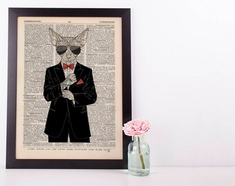 Bond Cat Dictionary Art Print Wall Vintage Picture Animal in Clothes