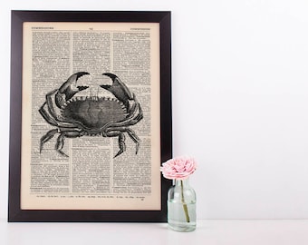 Crab With Large Pincers Dictionary Illustration Art Print Vintage Sea Nautical