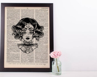 Surreal Moon Eyes Steampunk Dictionary Print