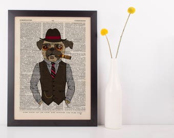 French bulldog with a cigar Dictionary Art Print Vintage Animal in Clothes