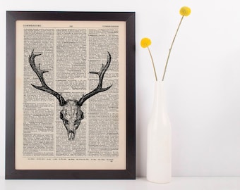 Deer Skull Illustration Dictionary Art Print Vintage Hipster Antique