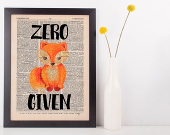 Zero Fox Given Dictionary Print Art Vintage Funny Rude Swear Pun