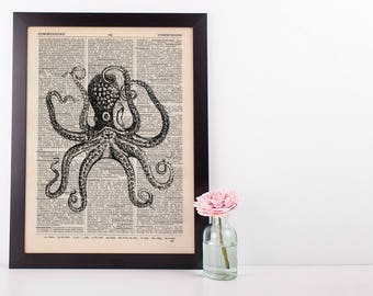 Octopus Tentacles 2 Dictionary Illustration Art Print Vintage Sea Nautical