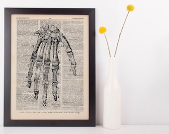 Anatomical Hand Bones Dictionary Art Print, Medical Alternative Anatomy Vintage