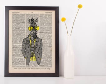 Zebra Boy Dictionary Wall Picture Art Print Vintage Animal In Clothes