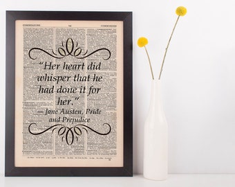 Her heart did whisper Dictionary Gift Art Print Jane Austen Pride & Prejudice