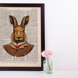 Hare In a Jacket Dictionary Art Print Animals Clothes Anthropomorphic