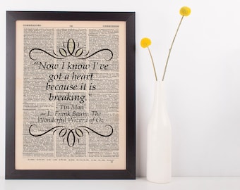 Now I know I've got a heart Dictionary Art Print Frank L Baum Wizard of Oz