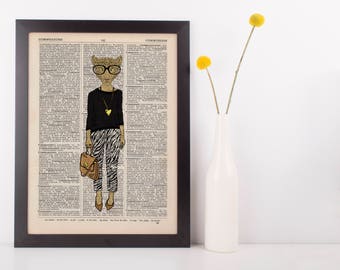 Leopard in Zebra Print Dictionary Wall Picture Art Print Vintage Animal Clothes