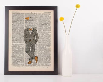 Goose in a suit Dictionary Art Print Wall Picture Vintage Animal in Clothes