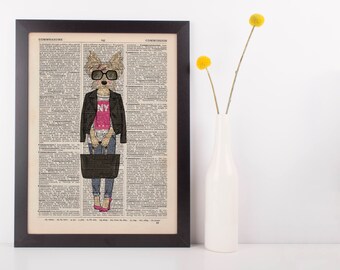 NY Terrier In Heels Dictionary Wall Picture Art Print Vintage Animal In Clothes