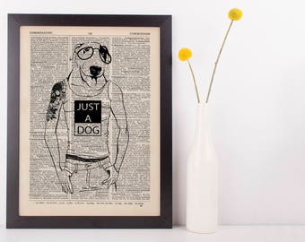 Pitman Bull Dictionary Art Print Animals Anthropomorphic Clothes Dressed Hip