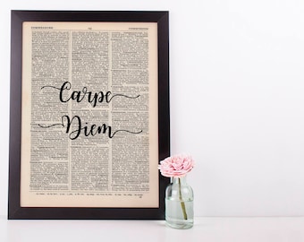 Carpe Diem Dictionary Art Print inspirational Motivational Sieze the Day Latin