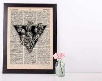 Triangle Cactus Dictionary Art Print Vintage Alternative Plant Hipster