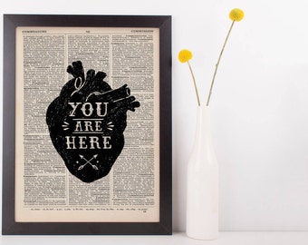 You Are Here Anatomical Heart Quote Dictionary Print