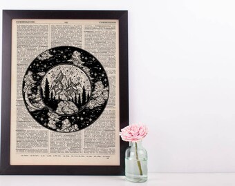 Mountains and Moonlight Circles Dictionary Print