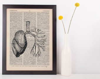 Anatomical Lung and Bronchi  Dictionary Art Print, Medical Anatomy Vintage