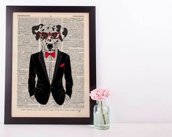 Dalmation In a Tuxedo Dictionary Art Print Wall Vintage Picture Animal Clothes