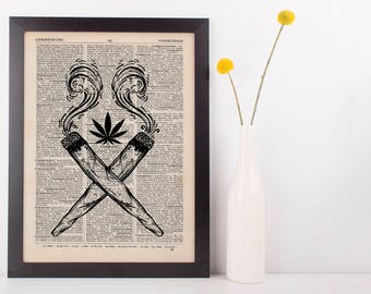 Indica Crossed Joints Dictionary Illustration Art Print Vintage Marijuana Weed
