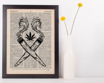 Indica Crossed Joints Dictionary Illustration Art Print Vintage Marijuana Weed