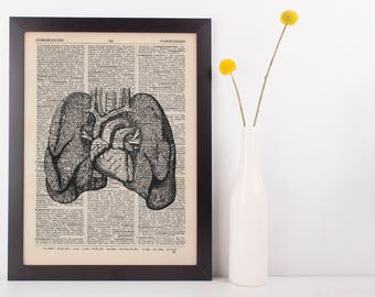 Anatomical Heart Lung Illustration Dictionary Art Print,Medical Anatomy Vintage
