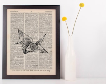 Paper Crane Mandala Dictionary Illustration Art Print Vintage Alternative