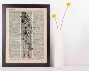 Zebra Boy Dictionary Wall Picture Art Print Vintage Animal In Clothes