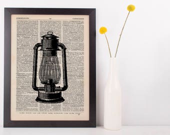 Oil Lamp Dictionary Illustration Art Print Vintage Hipster Antique Steampunk