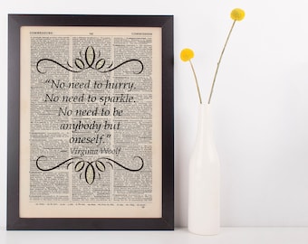 No Need to Worry, Quote Dictionary Art Print Virginia Woolf