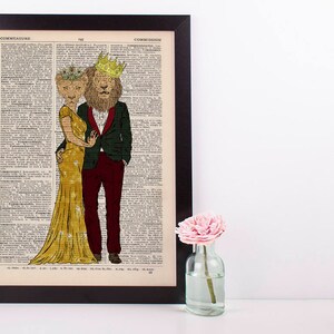 Lion Lioness Dictionary Wall Decor Art Print Vintage Animal In Clothes Mr & Mrs