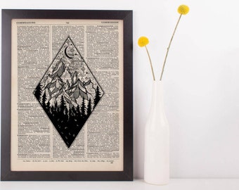 Diamond Moonlight Mountains Dictionary Print