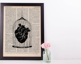 Caged Heart Anatomy Dictionary Print