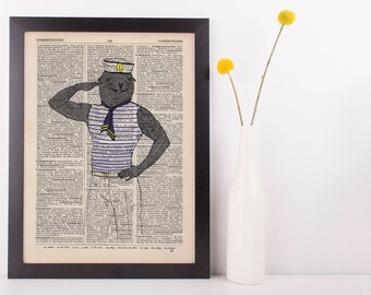 Navy Sea Lion Dictionary Art Print Animals Humans Anthropomorphic Nautical Sea
