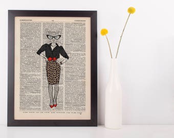 Rockabilly Cat Dictionary Wall Picture Art Print Vintage Animal In Clothes