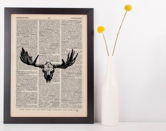Moose Skull Dictionary Illustration Art Print Vintage Hipster Antique