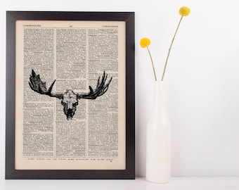 Moose Skull Dictionary Illustration Art Print Vintage Hipster Antique