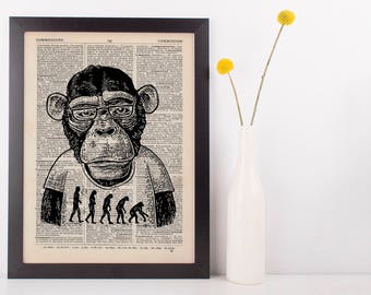 Monkey Evolution Dictionary Art Print Animals Clothes Anthropomorphic Darwin