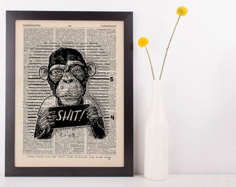 Ship Monkey Dictionary Art Print Animals Clothes Anthropomorphic Funny Rude