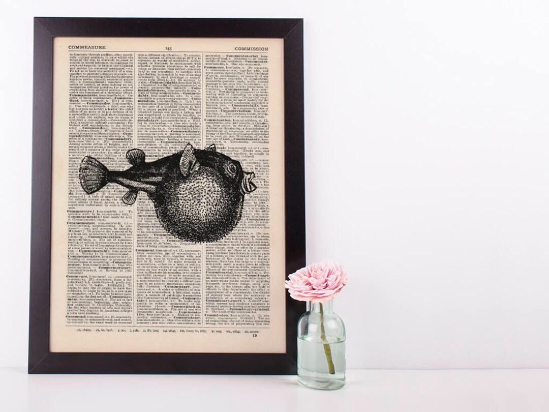 Puffer Fish Dictionary Illustration Art Print Vintage Sea Life Nautical