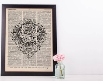 Rose Tattoo Mandala Dictionary Print