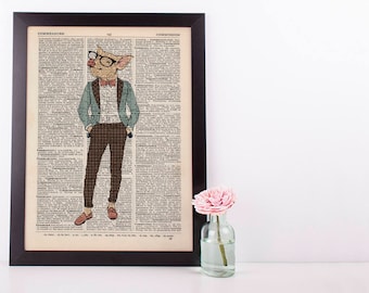 Dandy Pig Dictionary Art Print Wall Vintage Picture Animal in Clothes