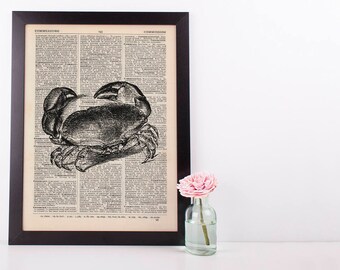 Crab 2 Dictionary Illustration Art Print Vintage Alternative Sea Life Nautical