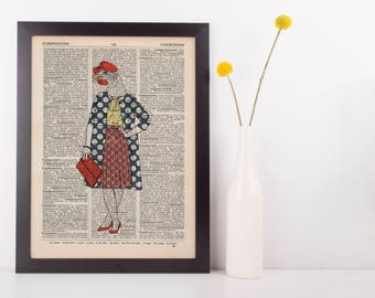 Stylish Lady Hen Dictionary Wall Picture Art Print Vintage Animal In Clothes